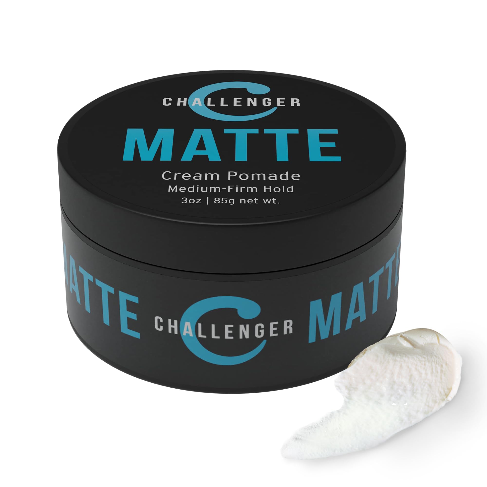Challenger Matte Cream Pomade bottle demonstrates portable styling solution.