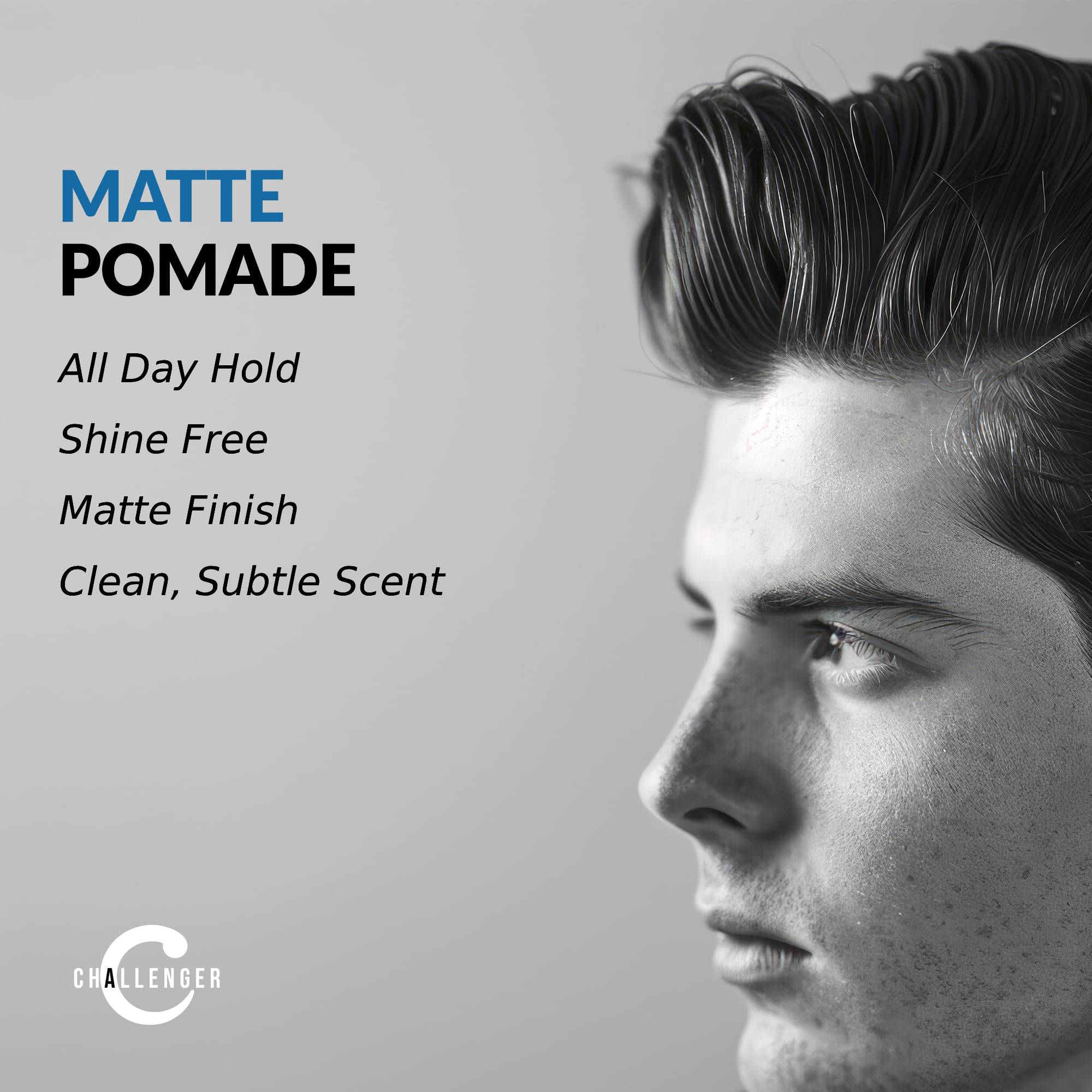 Challenger Matte Cream Pomade scent profile emphasizes clean, subtle fragrance.