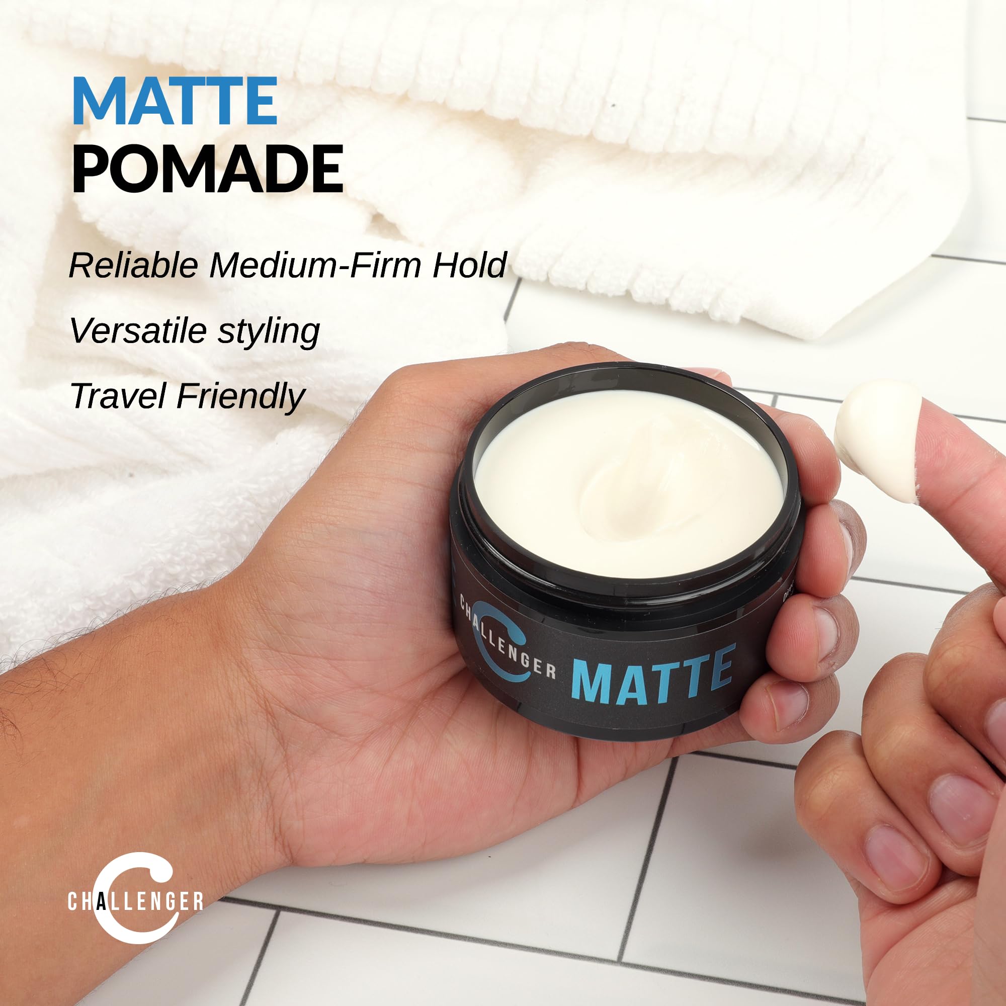 Challenger travel-size pomade pack fits carry-on grooming routines.