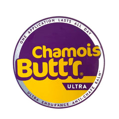 Chamois Butt'r Ultra Balm tin front view for lasting comfort on long rides.