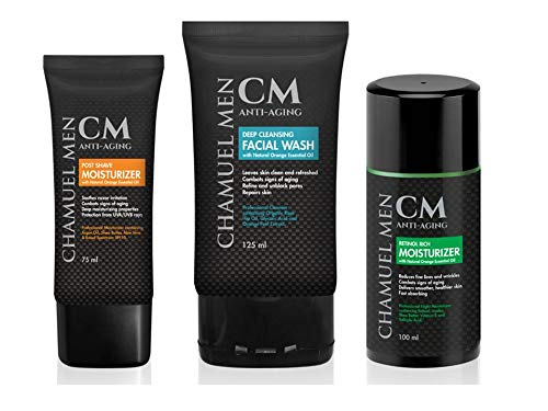 CHAMUEL MEN fragrance-free label — safe, gentle formula for sensitive skin.