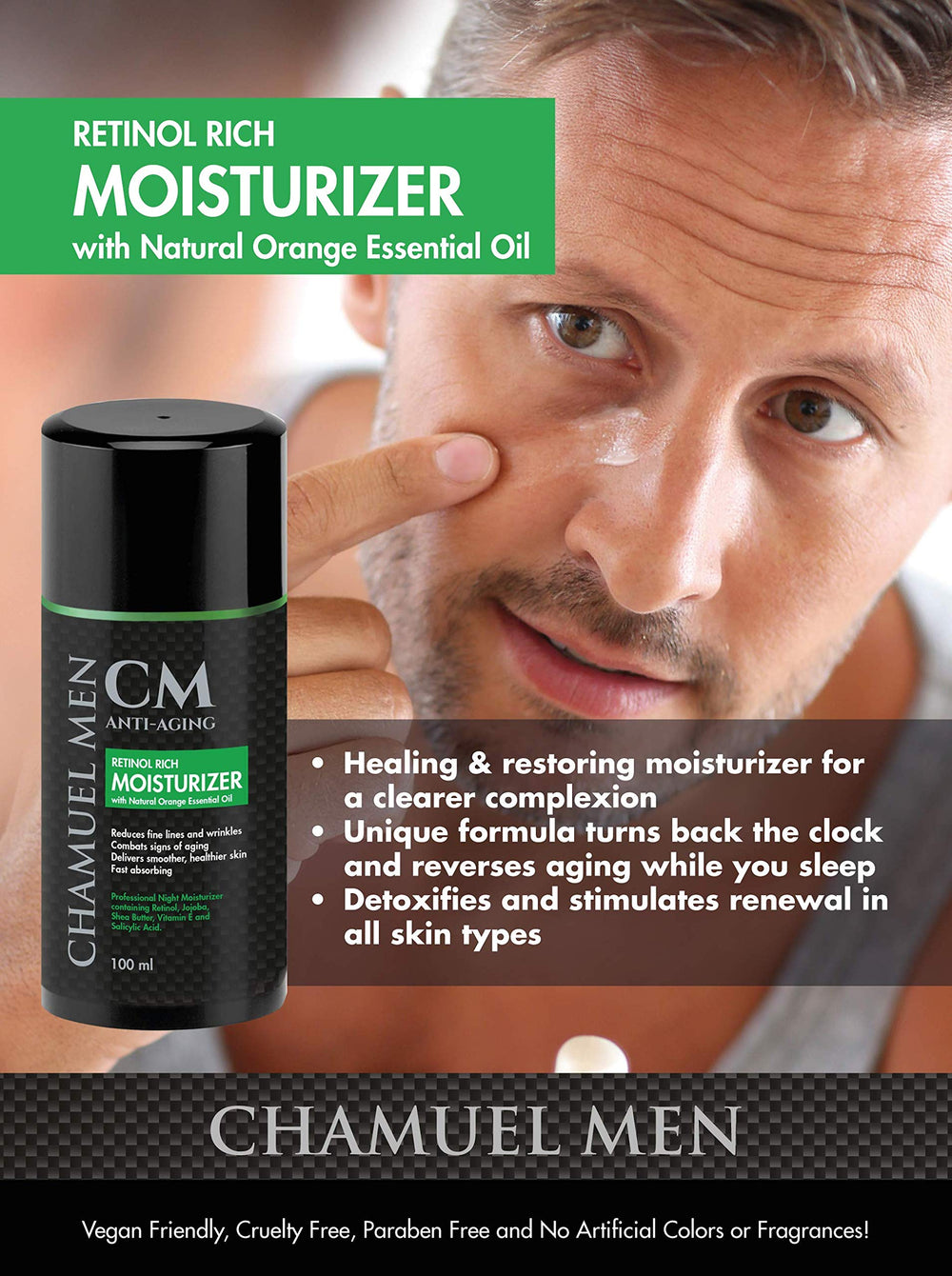 CHAMUEL MEN jojoba seed oil visual — nourishes skin while balancing moisture.