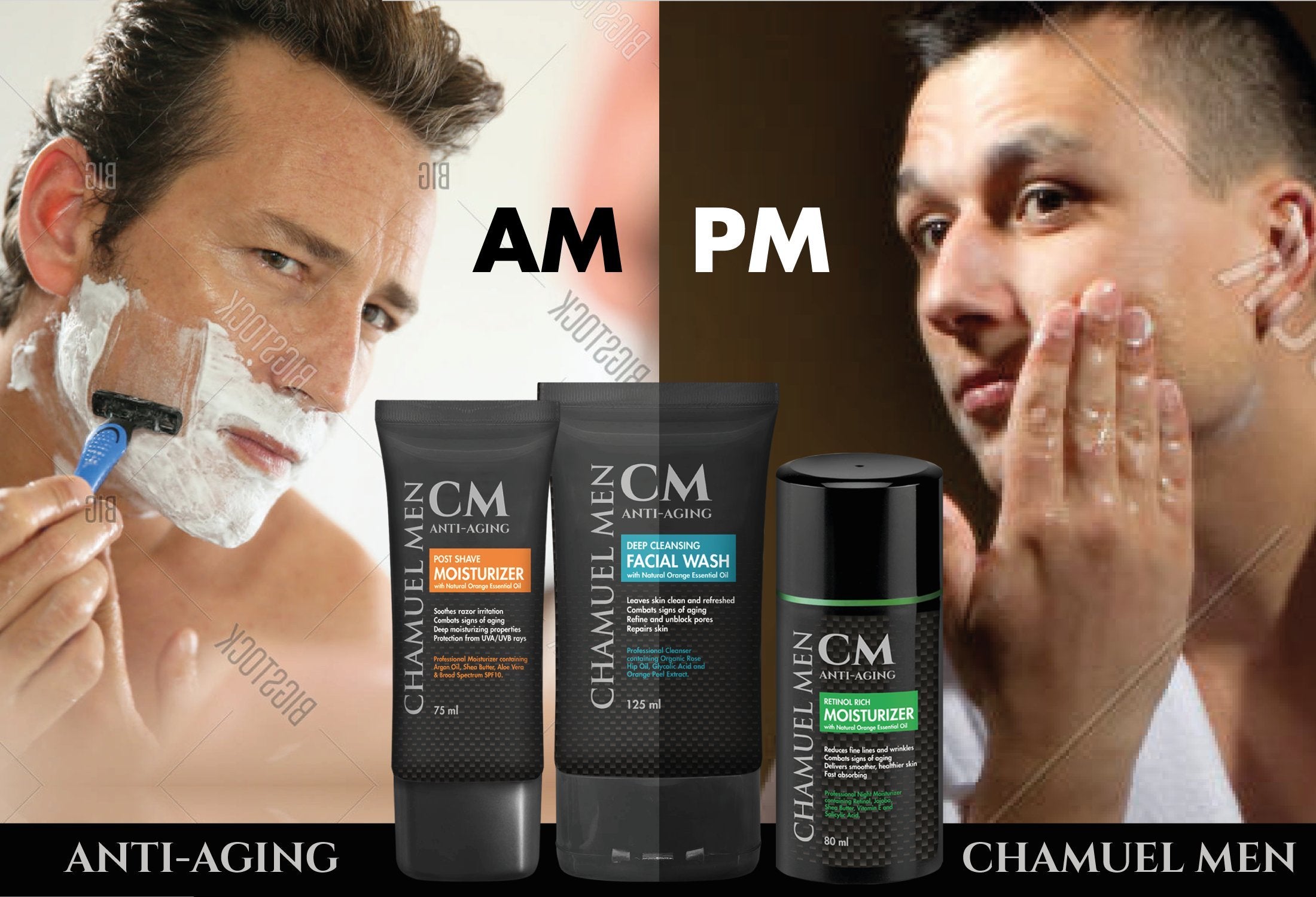 CHAMUEL MEN 2.6 oz packaging ready for daily use