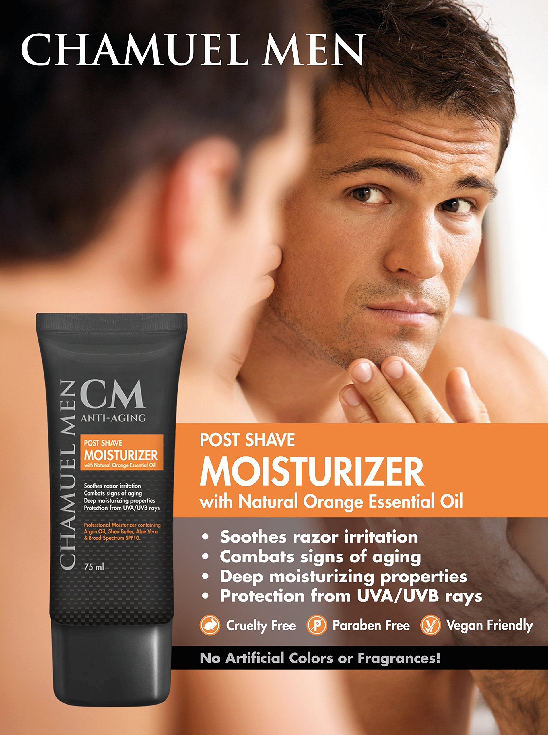 CHAMUEL MEN vegan cruelty-free label indicates ethical skincare