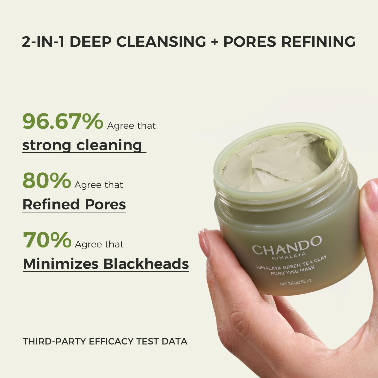 CHANDO HIMALAYA Green clay absorbs oil on skin surface.