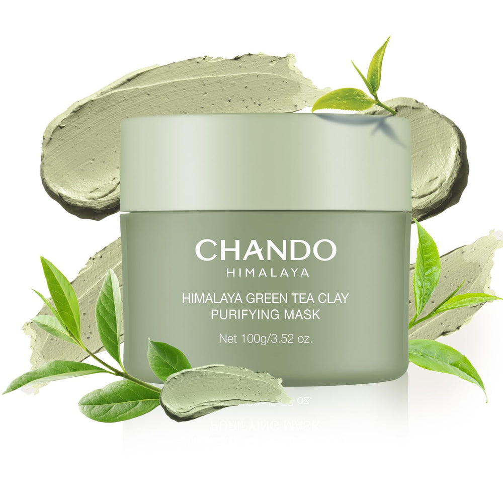 CHANDO HIMALAYA Purifying Green Tea Mask jar close-up for pore cleansing.