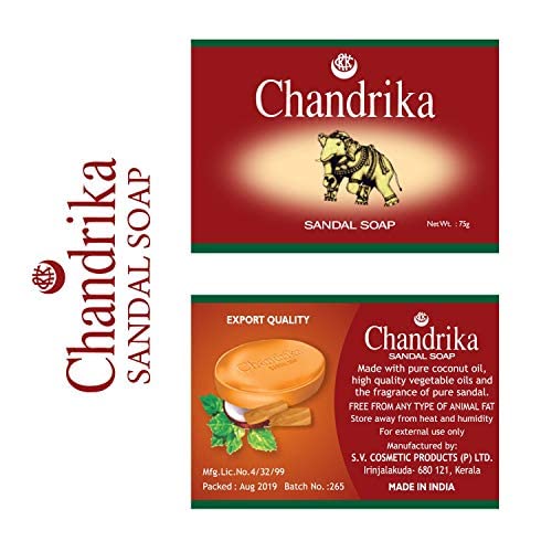 Chandrika Sandal Soap hand and face usage shot shows gentle cleansing for hands, face, and body.