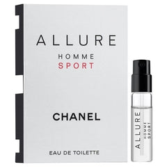 Chanel Allure Homme Sport sampler packaging shown for travel-friendly scent and easy gifting
