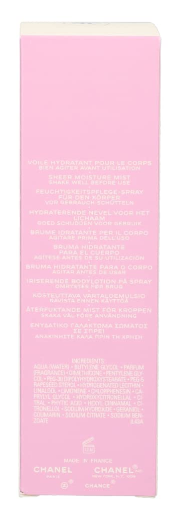 CHANEL Chance Eau Fraîche sheer moisture mist on skin provides quick refresh during the day.