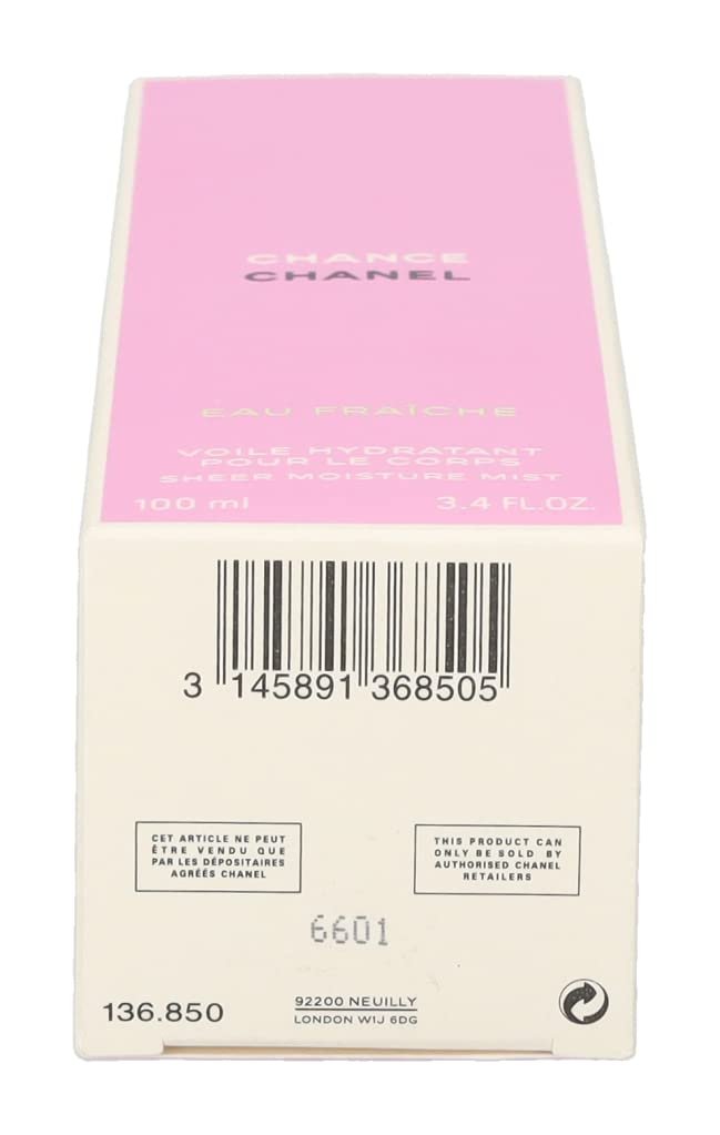 CHANEL Chance Eau Fraîche sheer moisture mist packaging shows elegant design, ideal for gifting.