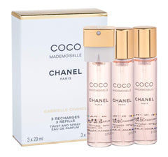 Chanel Coco Mademoiselle refill packaging conveys luxury and practicality for longer wear.