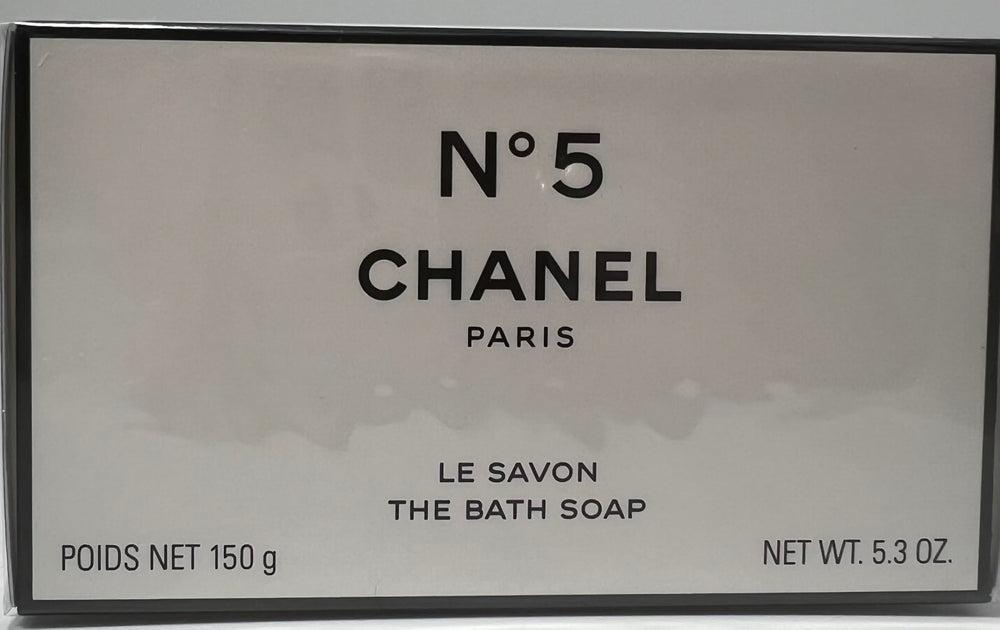 Chanel No 5 bath soap amber-patchouli mix close-up conveys warm, lasting fragrance.