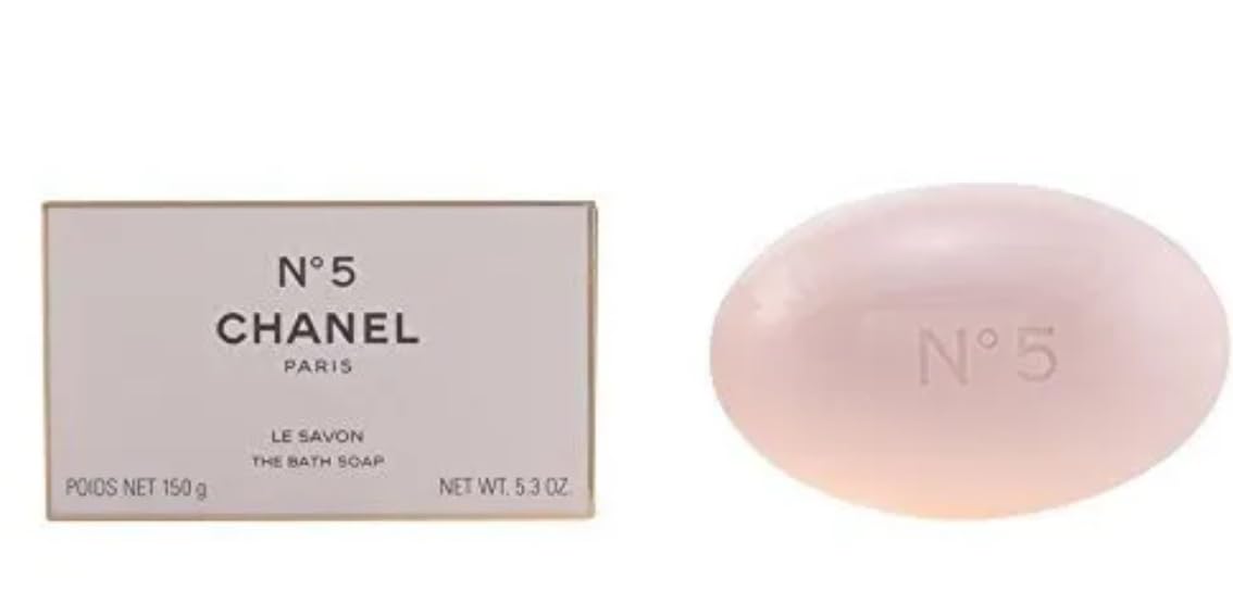 Chanel No 5 bath soap packaging shows luxe presentation for gifting or self-care.