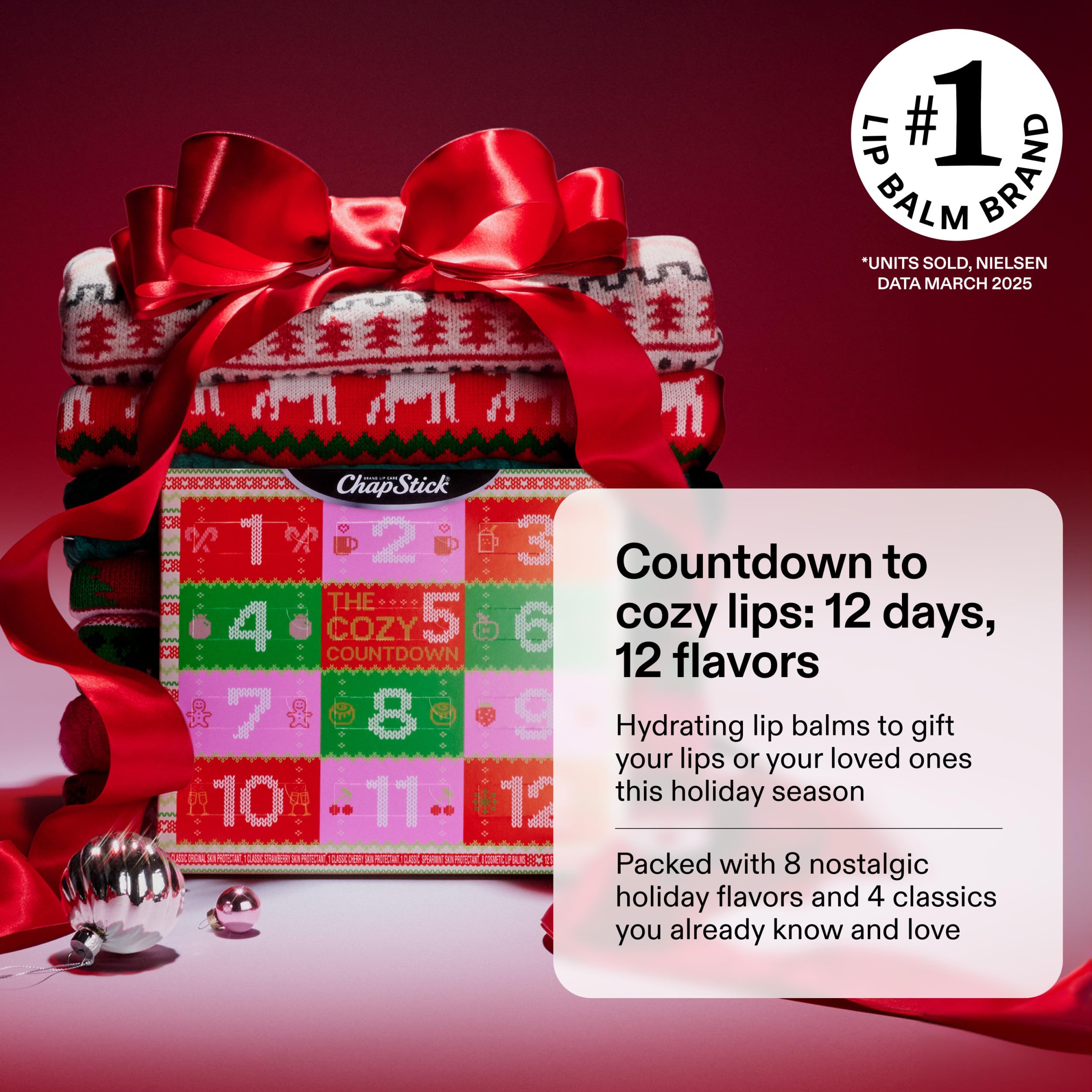 ChapStick Advent Calendar 12 balms inside showing daily festive hydration