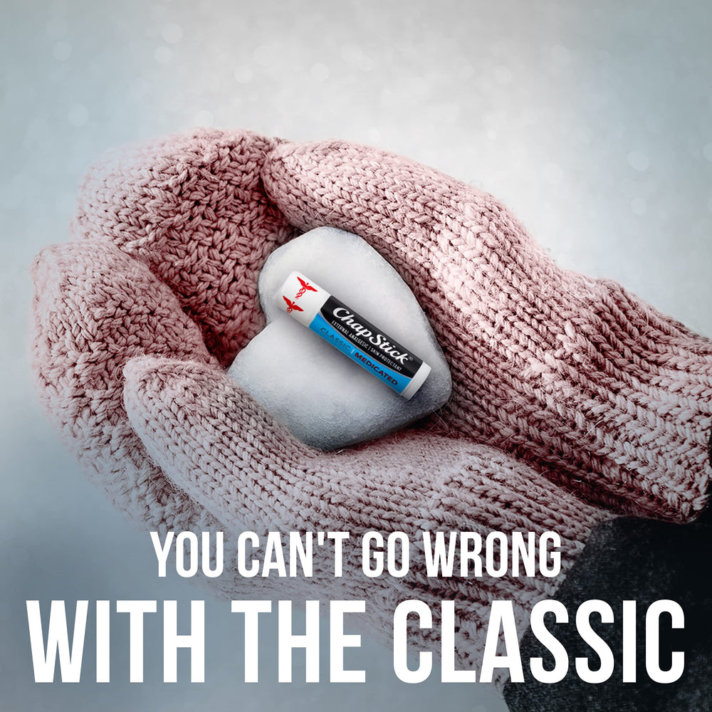 ChapStick bulk medicated lip balm 12-pack gift-ready layout showcases practical bulk lip care.