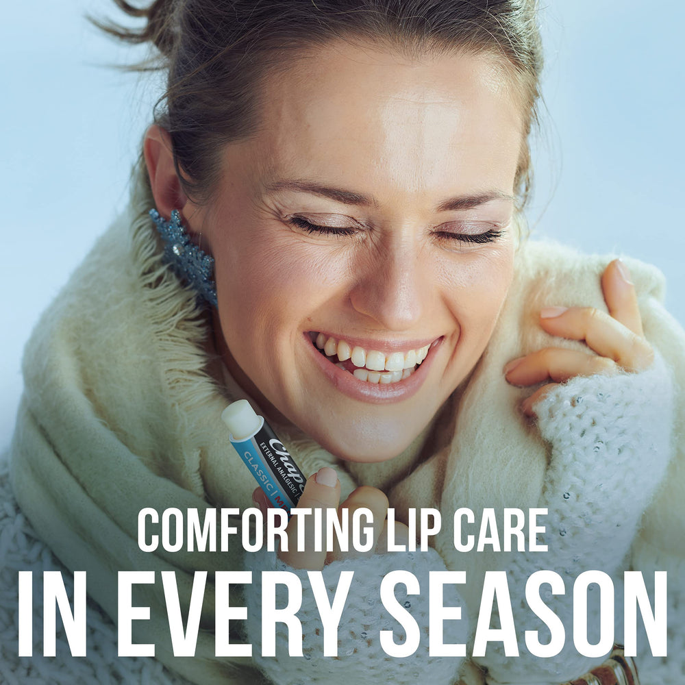 ChapStick bulk medicated lip balm 12-pack gift-pack layout demonstrates versatile gifting for holidays.