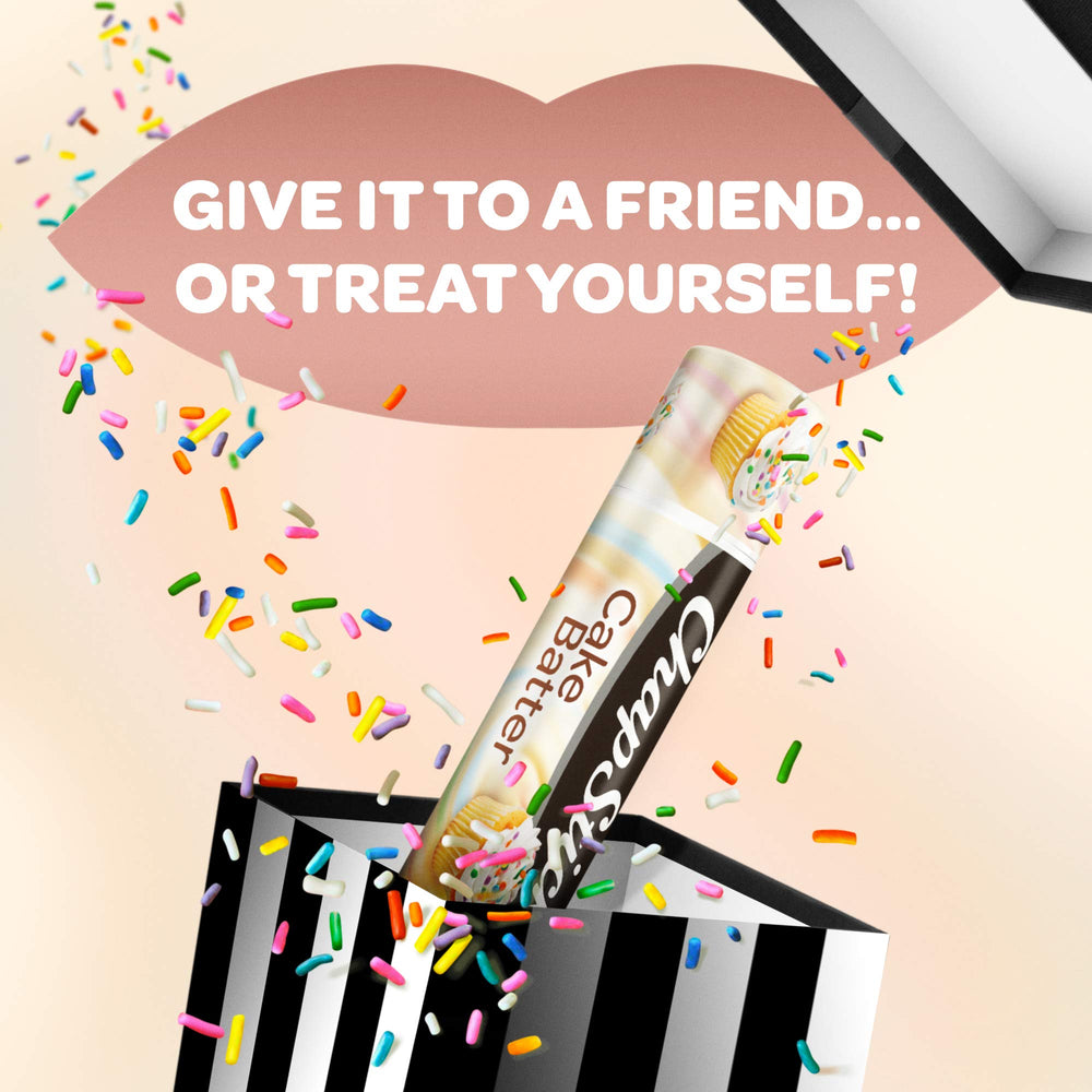 ChapStick Cake Batter applying on lips demonstrates non-sticky glide.