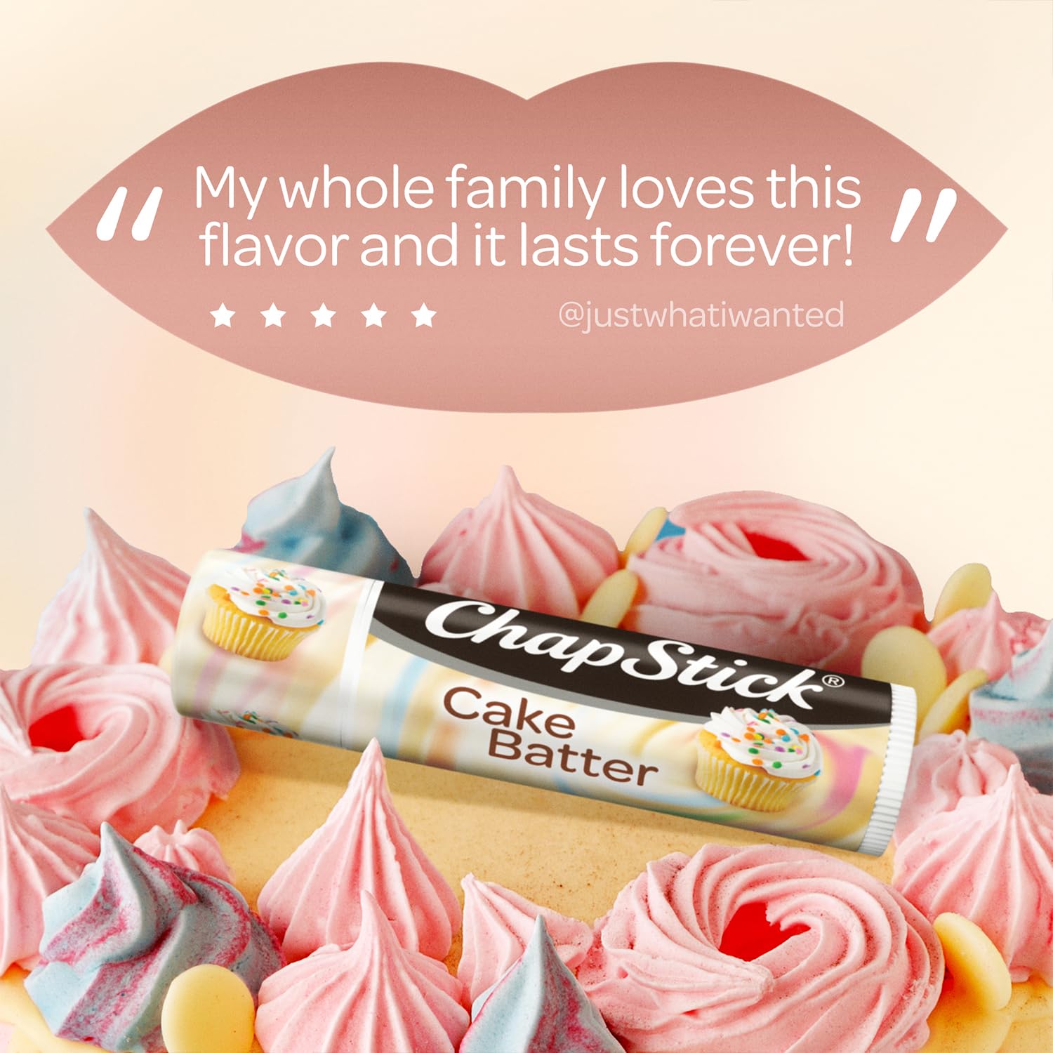 ChapStick Cake Batter flavor image evokes sweet, indulgent lip prep.