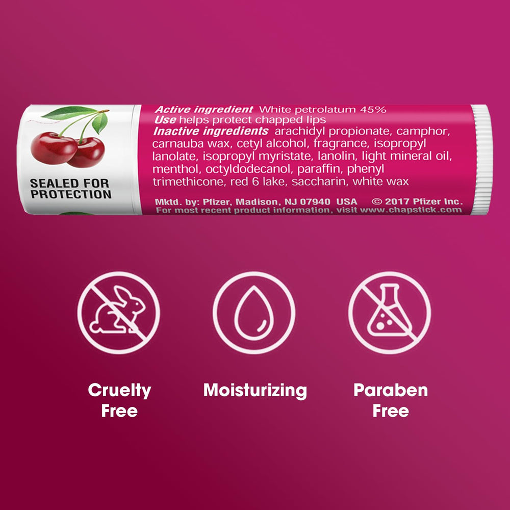 ChapStick Classic Cherry tucked in a pocket for on-the-go lip moisture.
