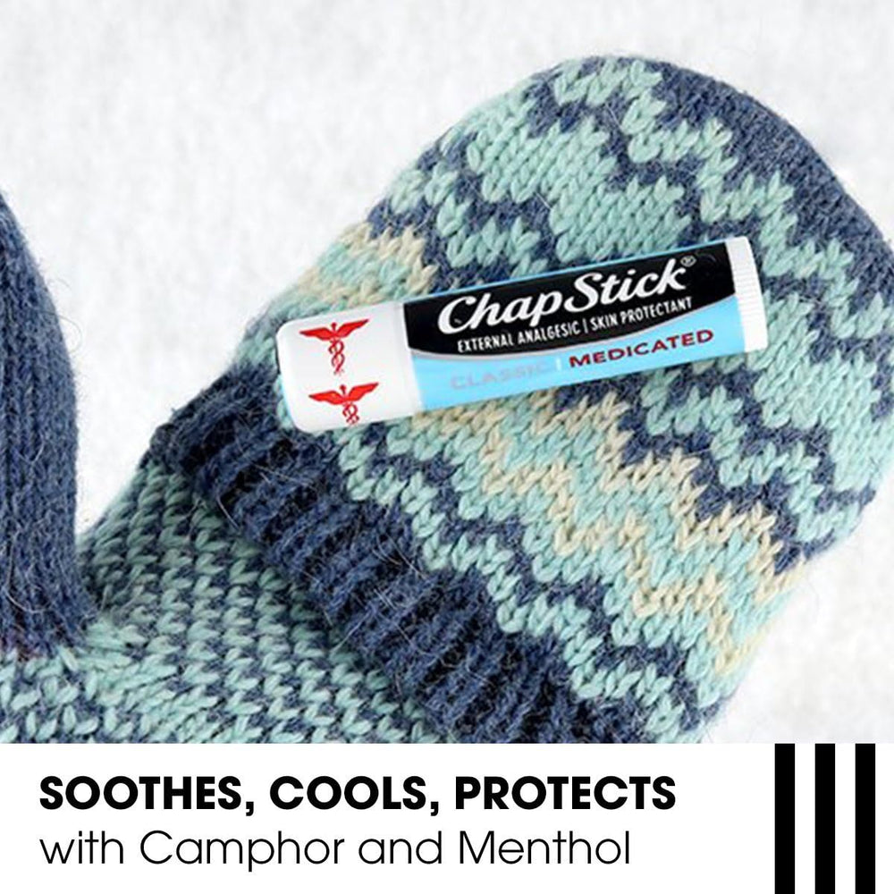 ChapStick Classic Medicated on lips offers daily comfort during dry weather.