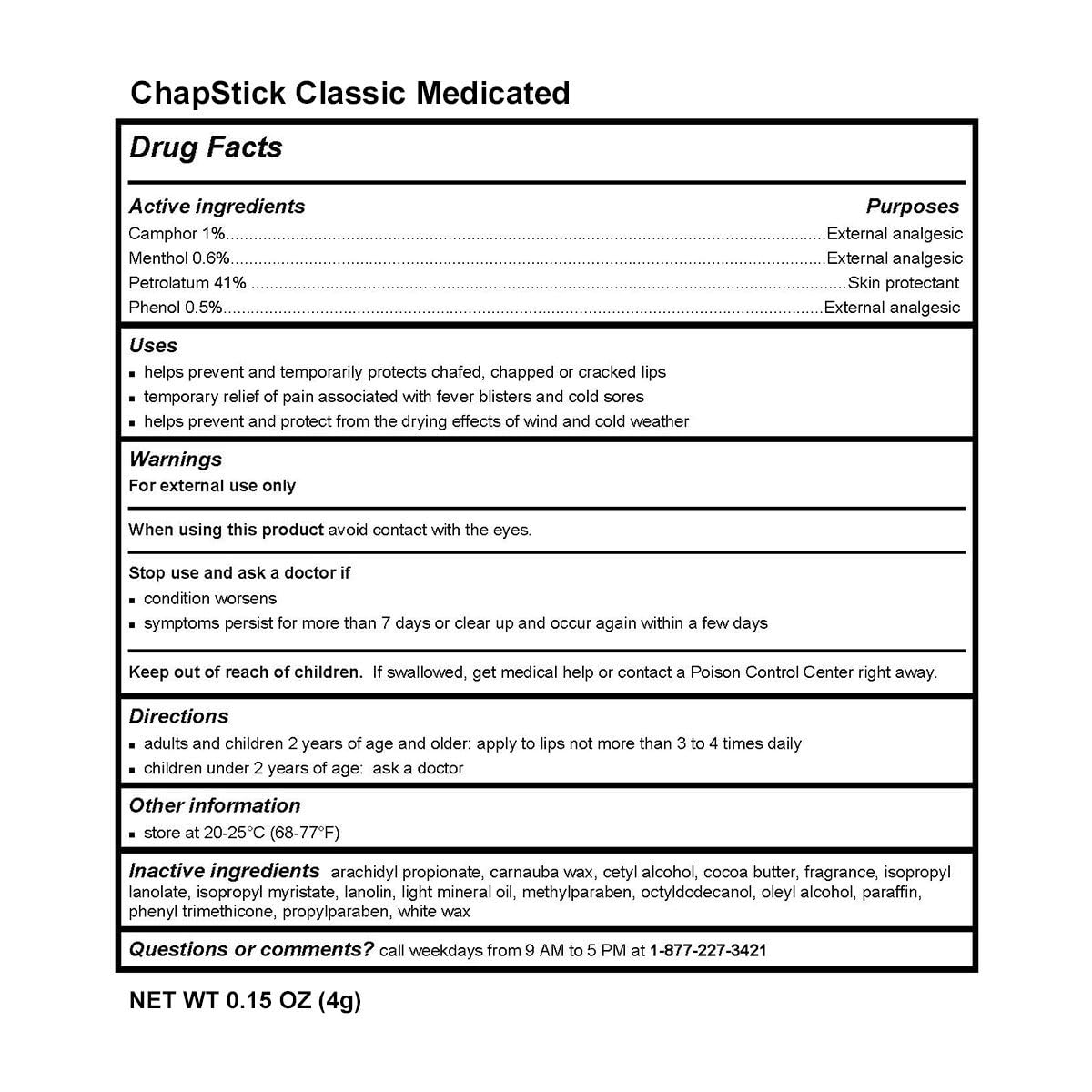ChapStick Classic Medicated display emphasizes two-stick blister pack.