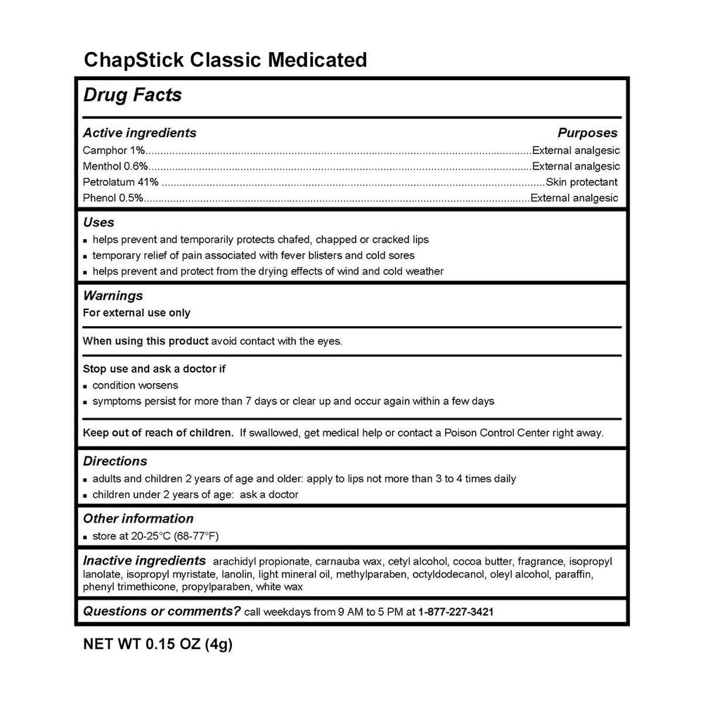 ChapStick Classic Medicated display emphasizes two-stick blister pack.