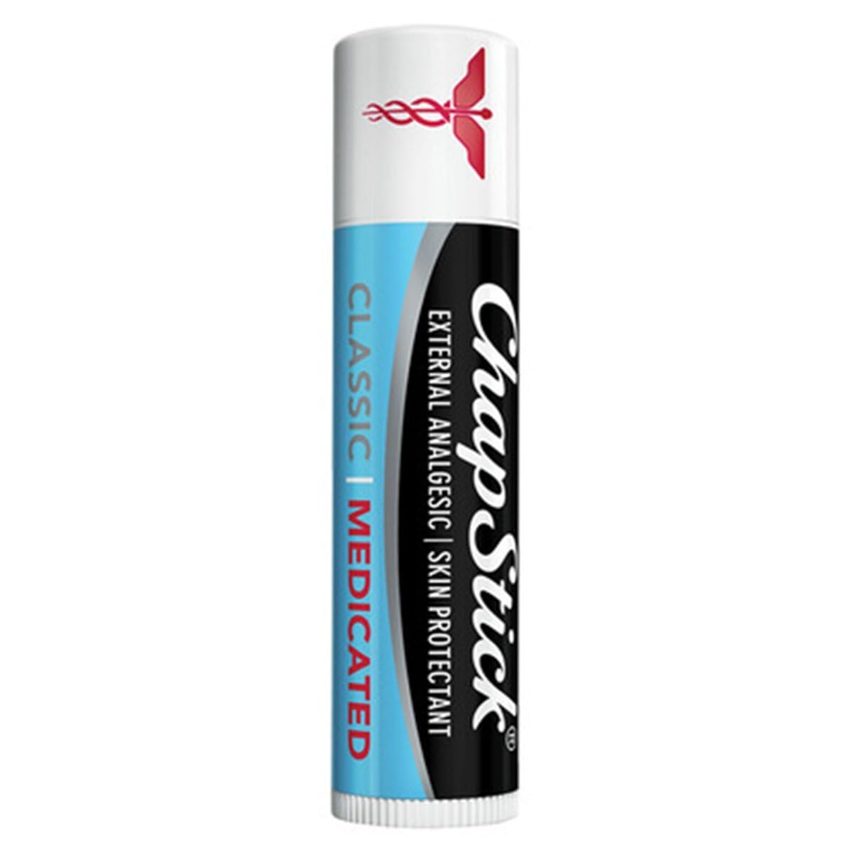 ChapStick Classic Medicated label closeup highlighting ingredients.