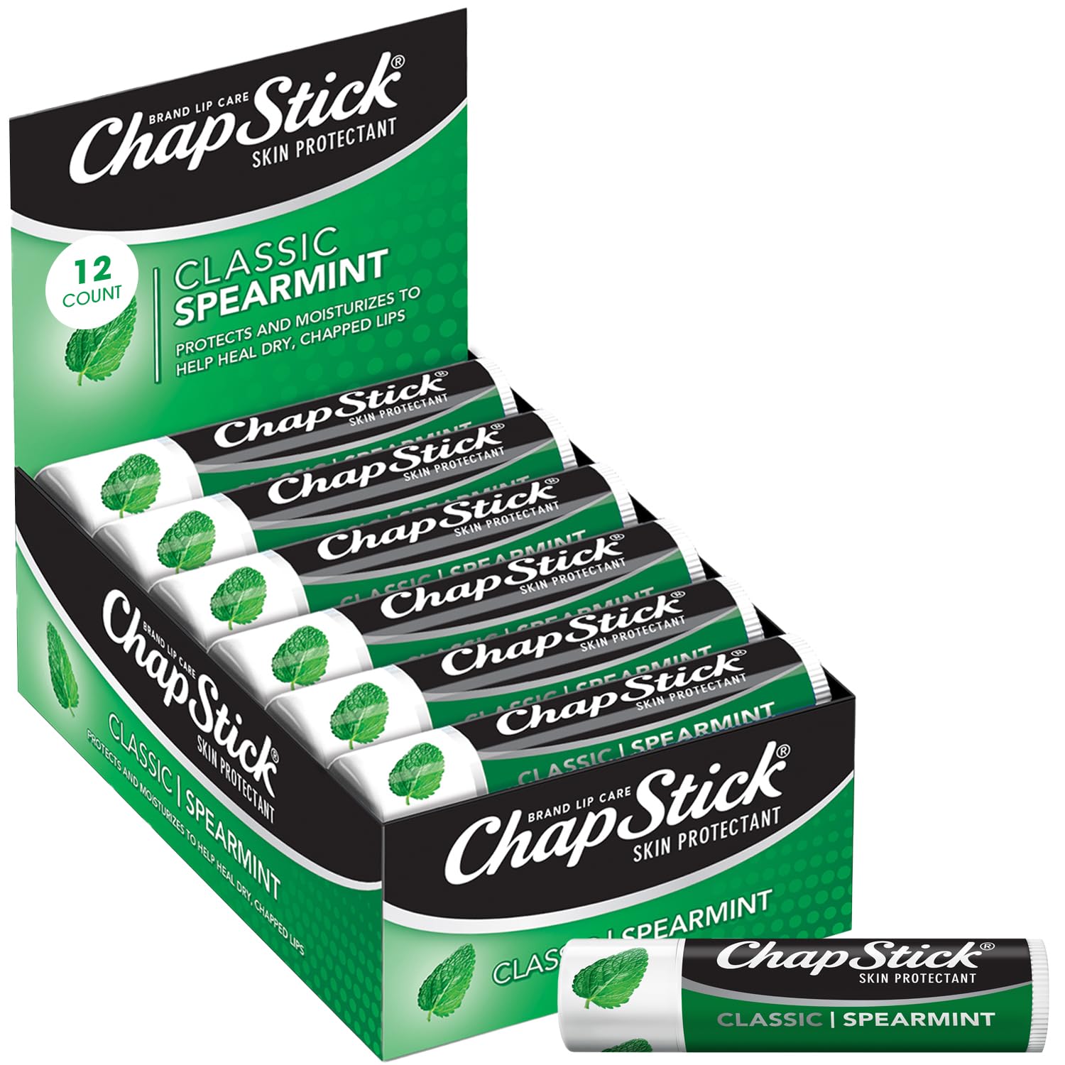 ChapStick classic spearmint tube front view highlighting portable lip care