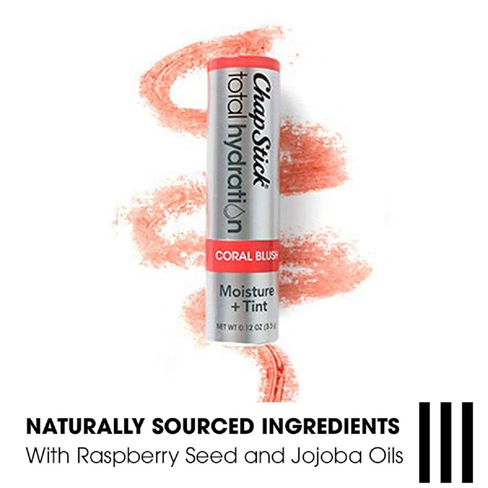 ChapStick Coral Blush Tint application swatch shows natural lip color