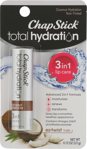 ChapStick Total Hydration Coconut lip balm tube side view showing portable design.