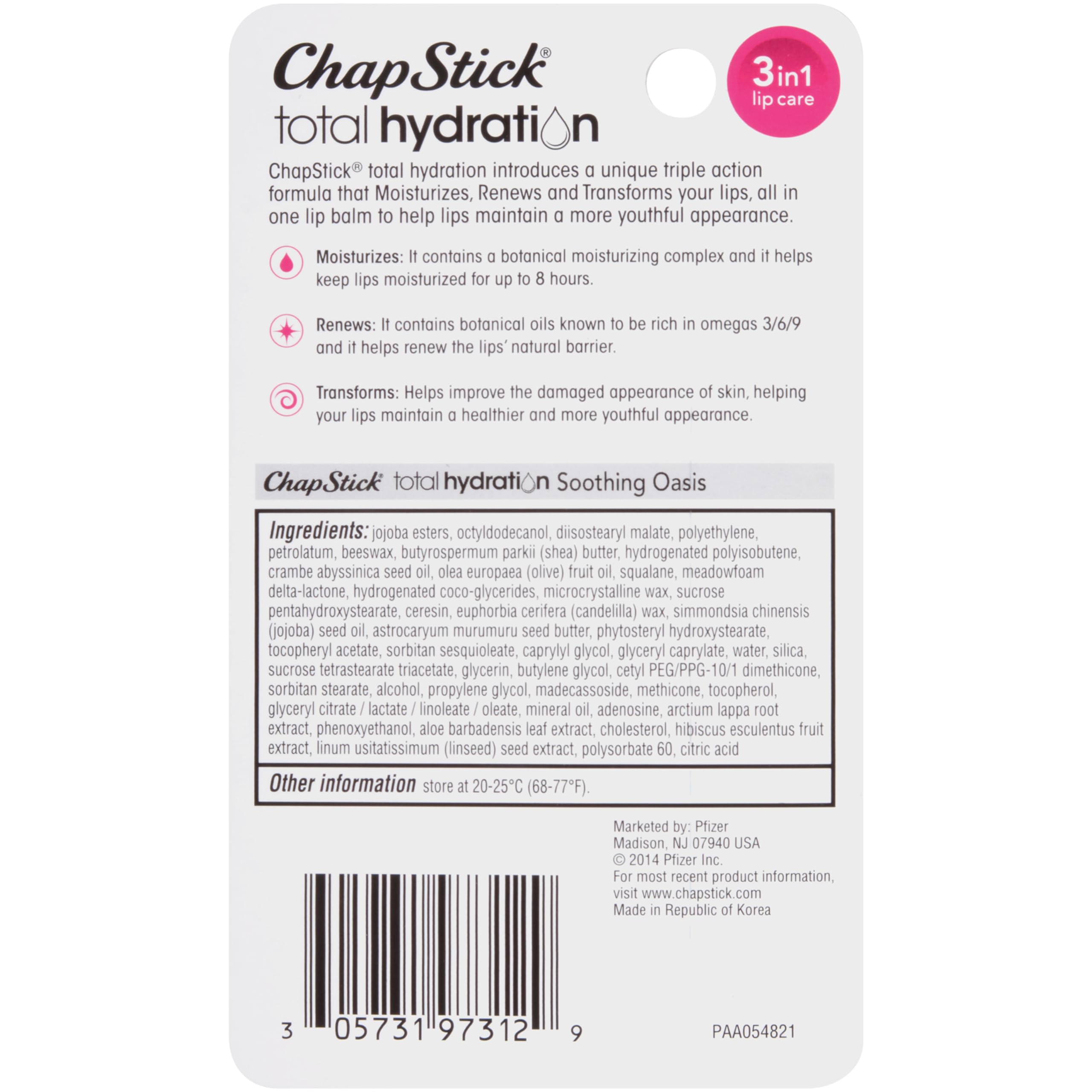 ChapStick Total Hydration Oasis compact tube fits in bag for quick touch ups