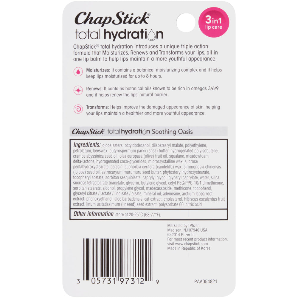 ChapStick Total Hydration Oasis compact tube fits in bag for quick touch ups