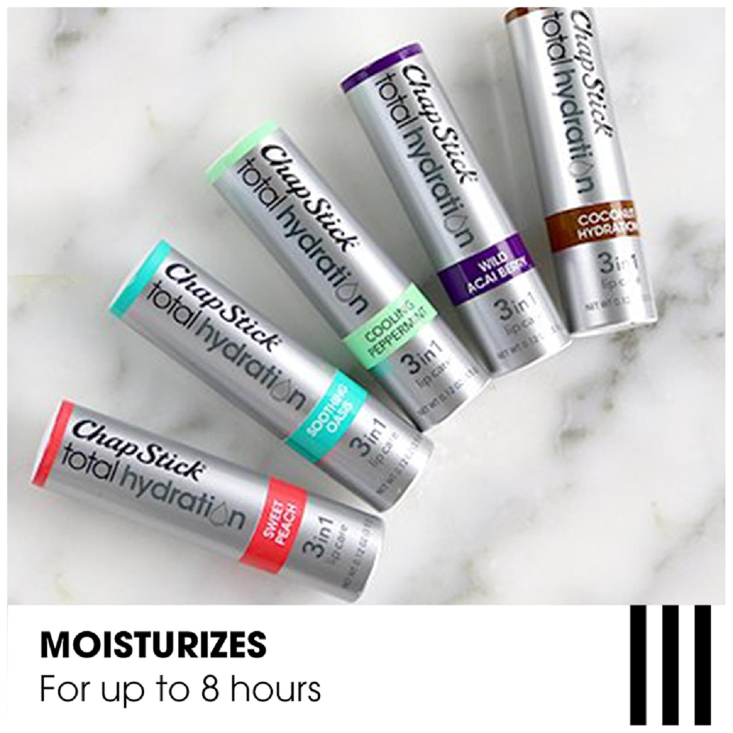 ChapStick Total Hydration Soothing Oasis highlighting madecassoside ingredients for nourishing lips