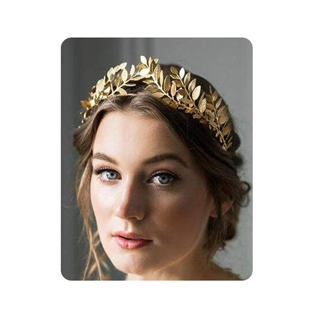 Chargances bridal gold leaf crown headband front view offers elegant vintage charm for weddings