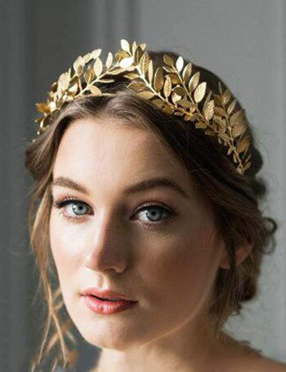 Chargances bridal gold crown on model demonstrates versatile fit for bridesmaids and evenings
