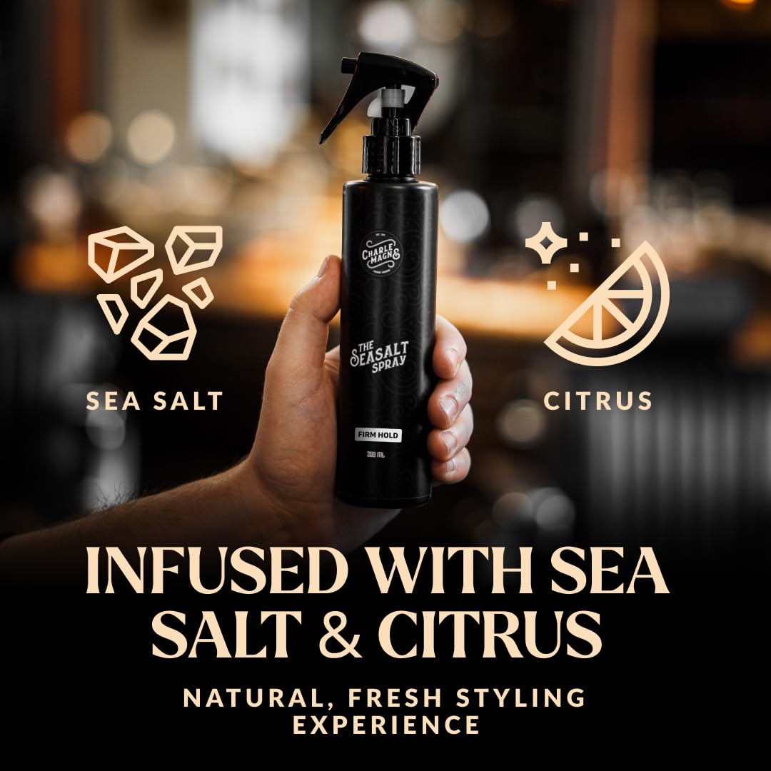 Charlemagne sea salt spray in use during blow-dry demonstrates controlled hold.