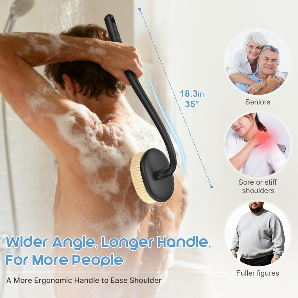 Charlie & Mollie bristle-head-back-brush removes dead skin with a firmer cleanse.
