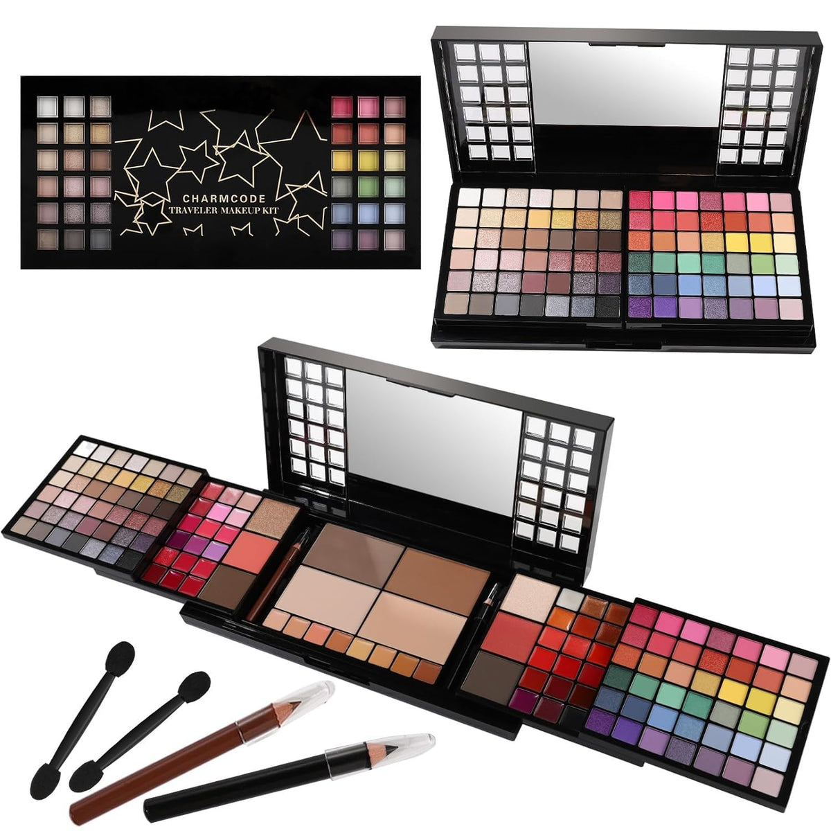 CHARMCODE All in One Makeup Kit front cover shows vibrant colors for versatile daily looks.