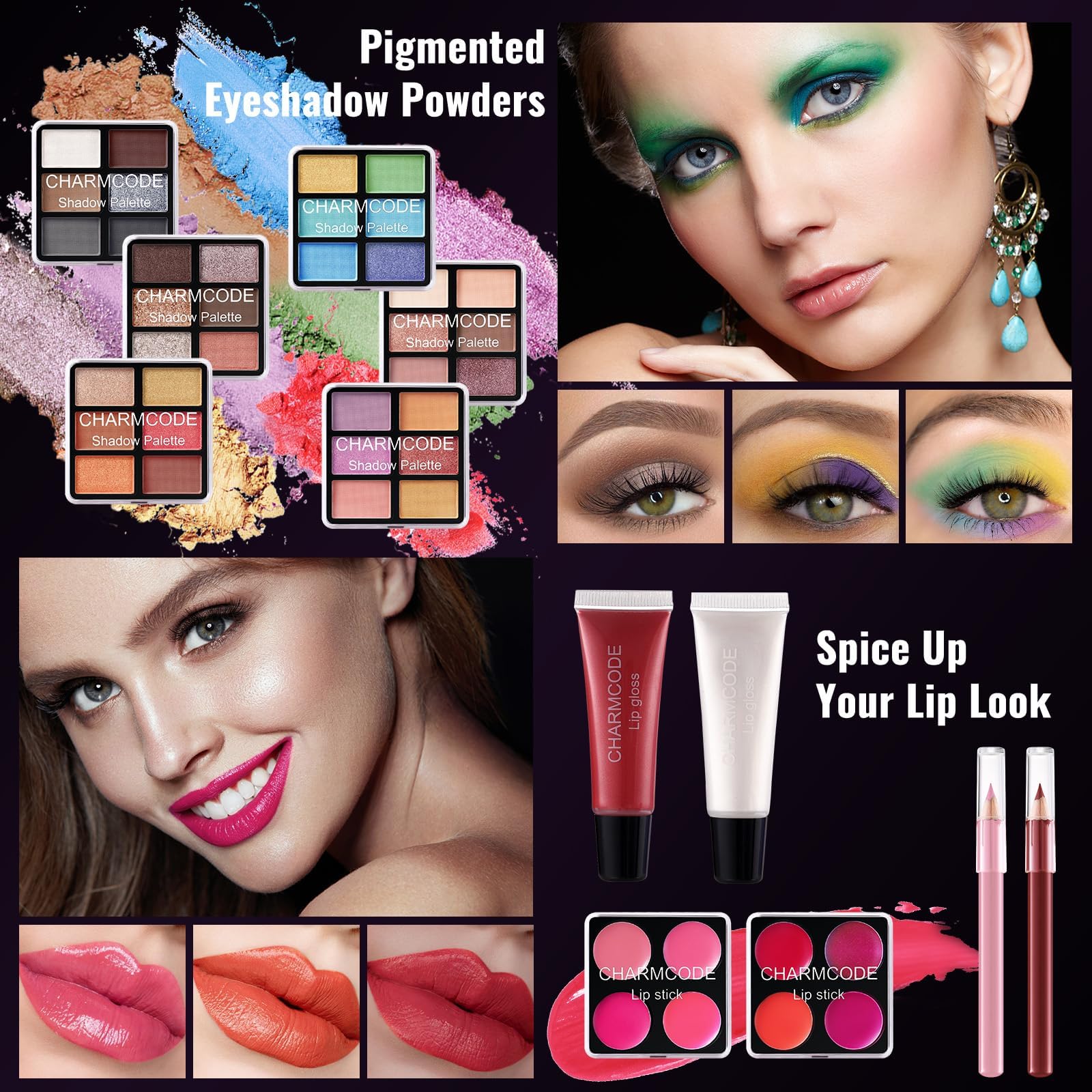 CHARMCODE brush set and puff provide soft application tools