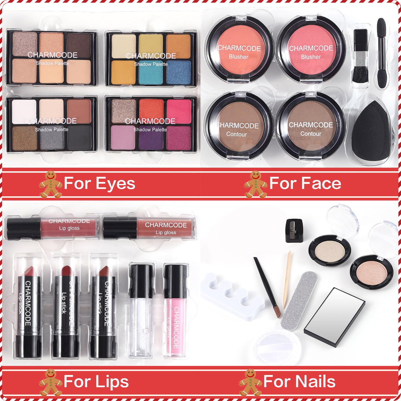 Charmcode lip products including lipsticks and glosses for long-wear color