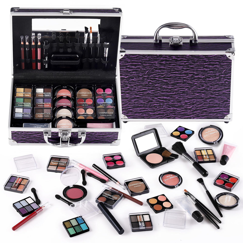 CHARMCODE makeup kit train case opened for convenient travel organization.