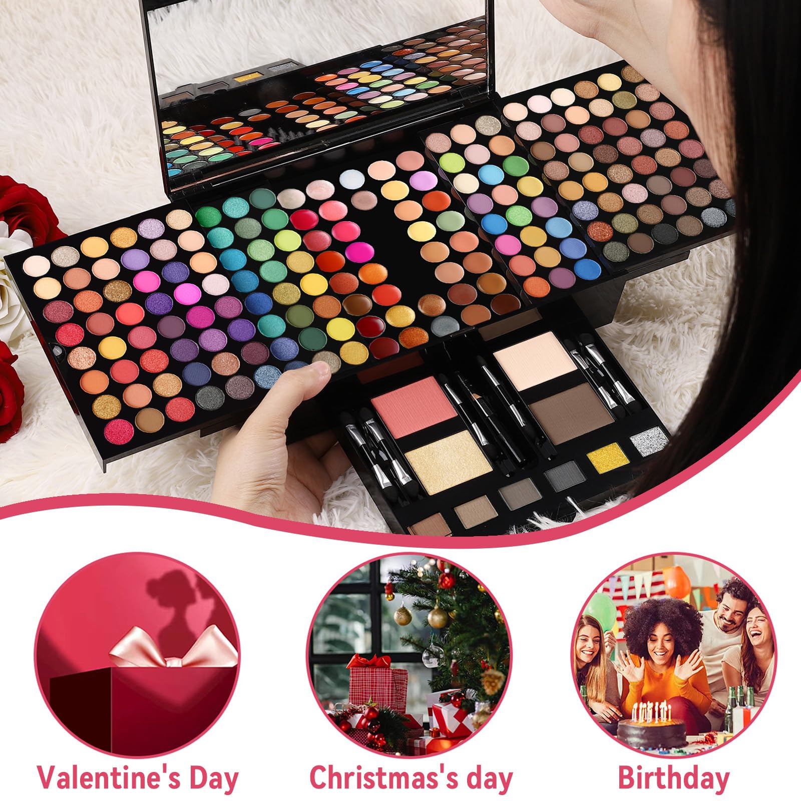 CHARMCODE travel makeup kit with built-in mirror enables on-the-go touch-ups