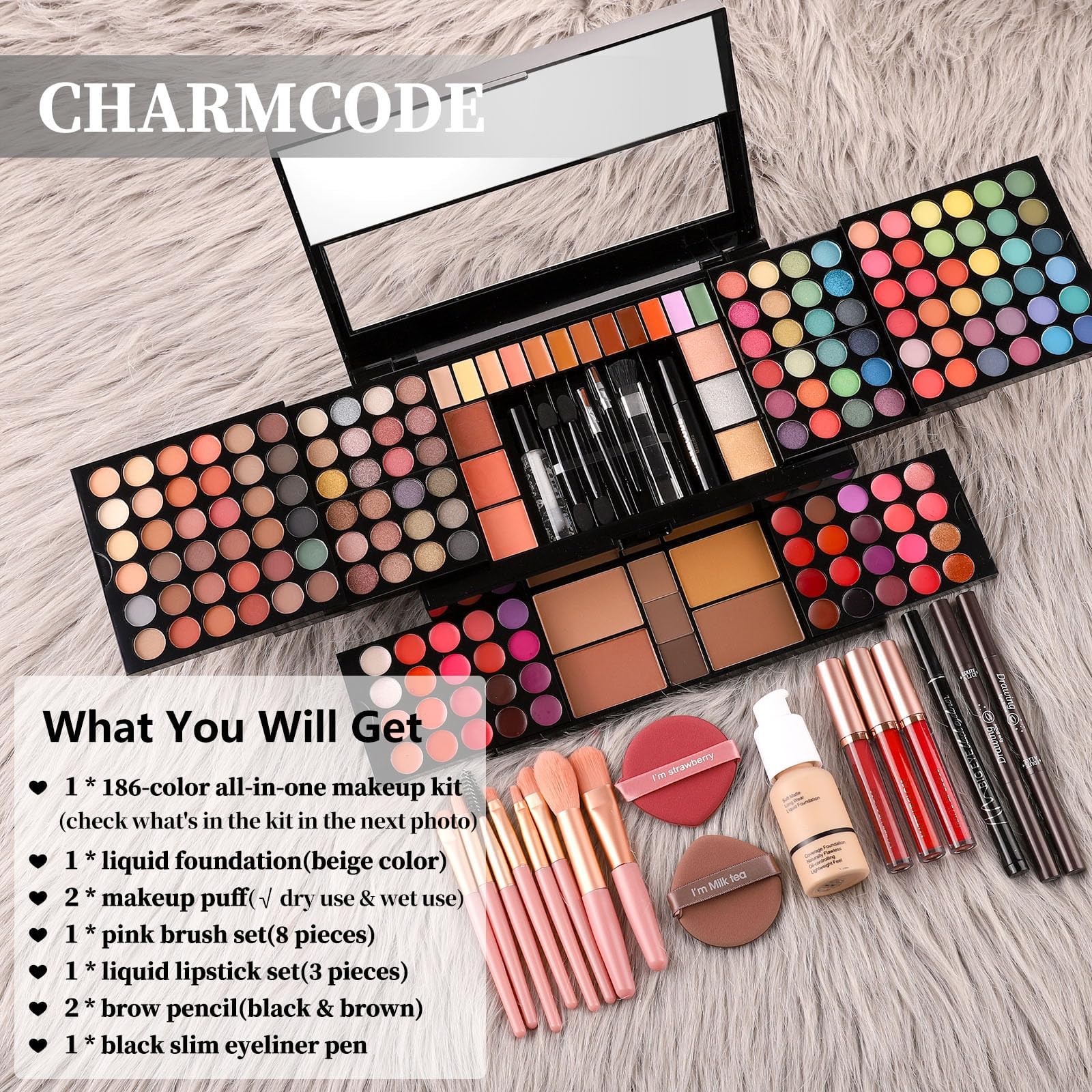 CHARMCODE travel-friendly makeup case closed highlights compact, portable on-the-go beauty.