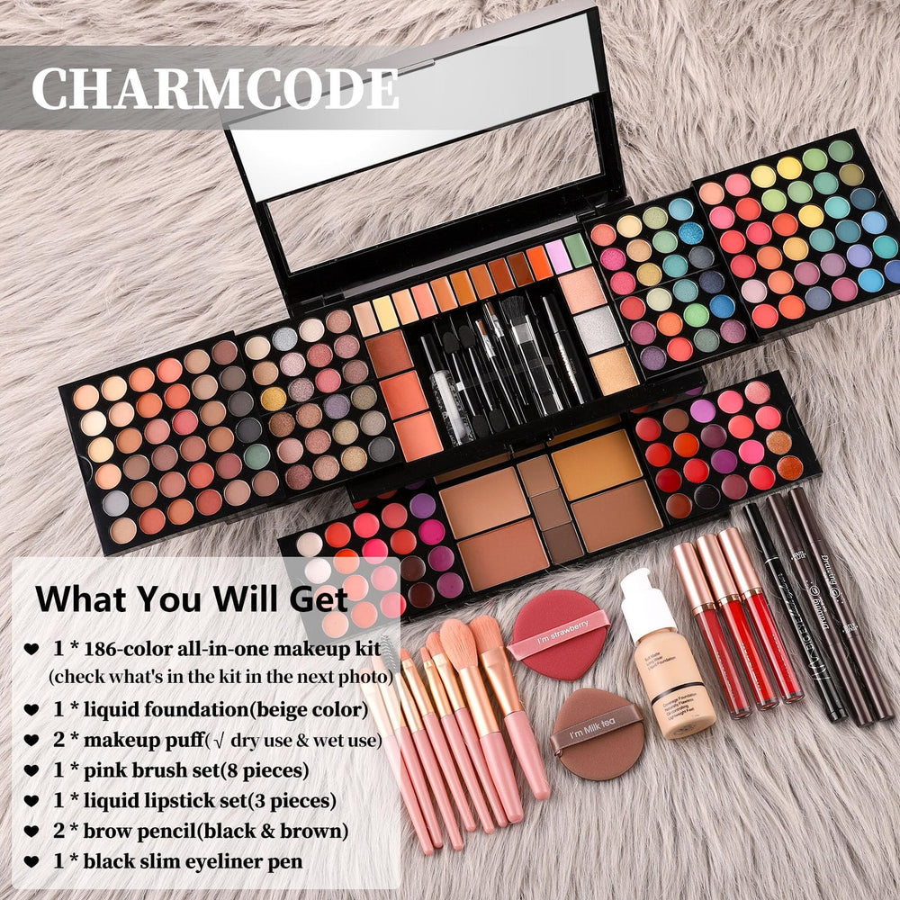 CHARMCODE travel-friendly makeup case closed highlights compact, portable on-the-go beauty.