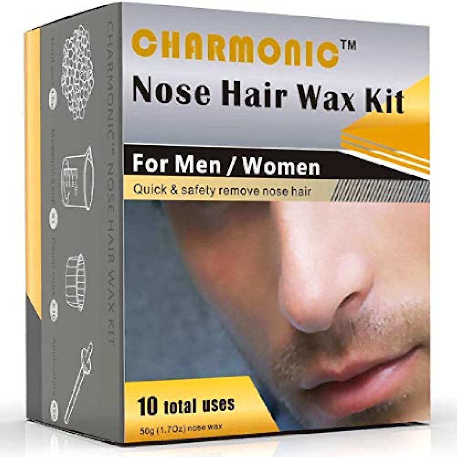 Charmonic nose wax kit application demonstrates quick, painless nostril hair removal at home.