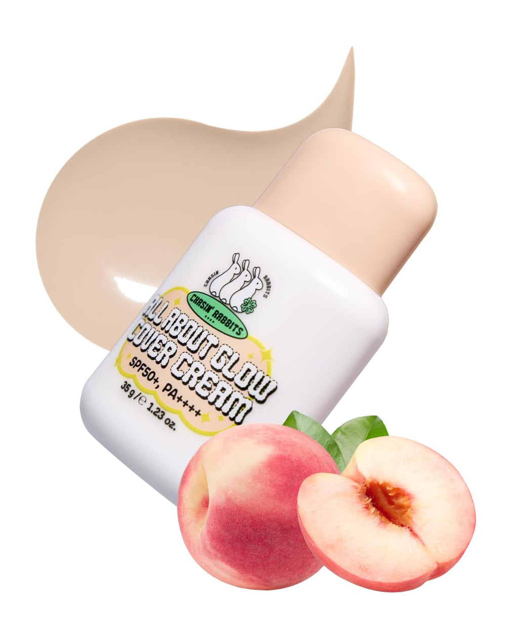 CHASIN' RABBITS All About Glow Cover Cream jar closeup shows creamy texture and hydration.