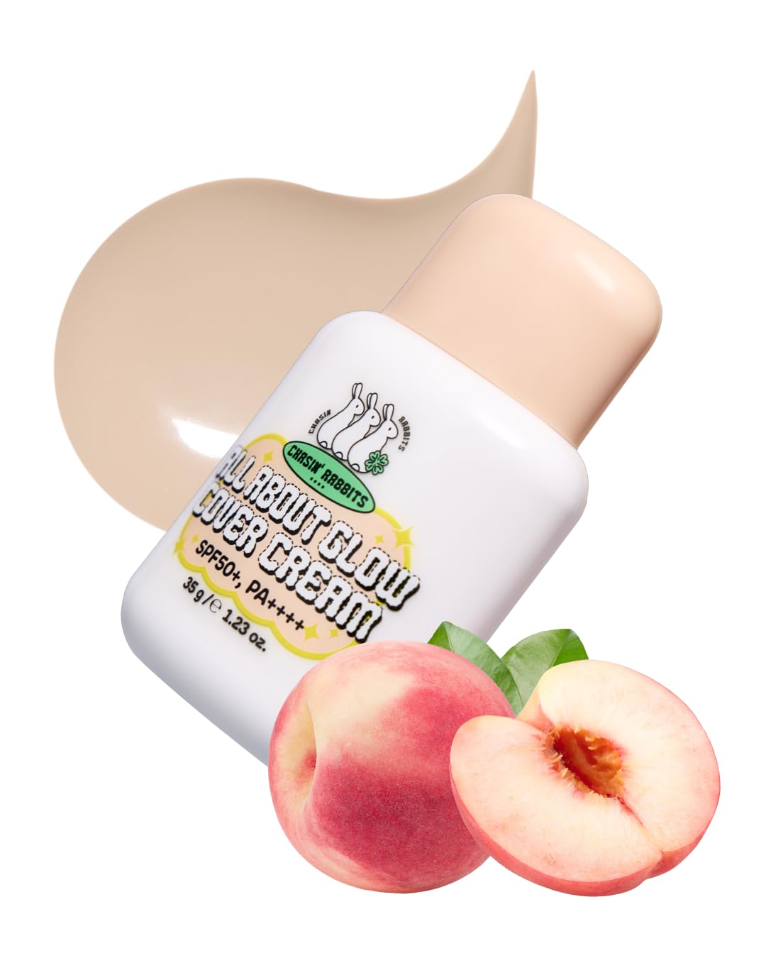 CHASIN' RABBITS All About Glow Cover Cream jar closeup shows creamy texture and hydration.