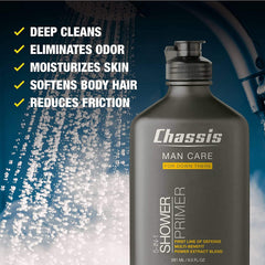 Chassis deep-cleansing bodywash lather shows thorough cleansing and refreshing rinse