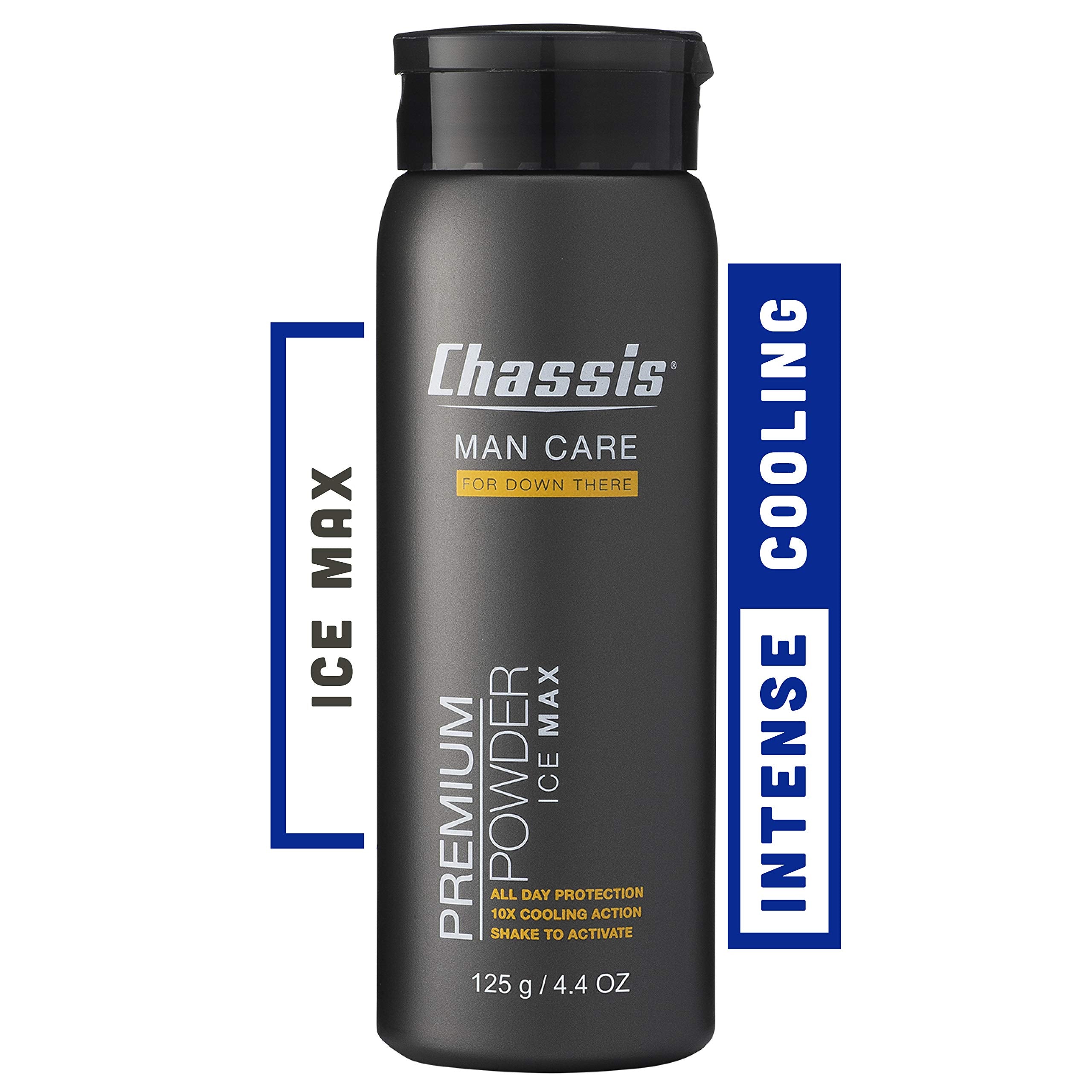 Chassis Ice Max packaging shows talc-free formula for daily care