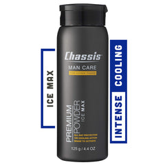 Chassis Ice Max packaging shows talc-free formula for daily care